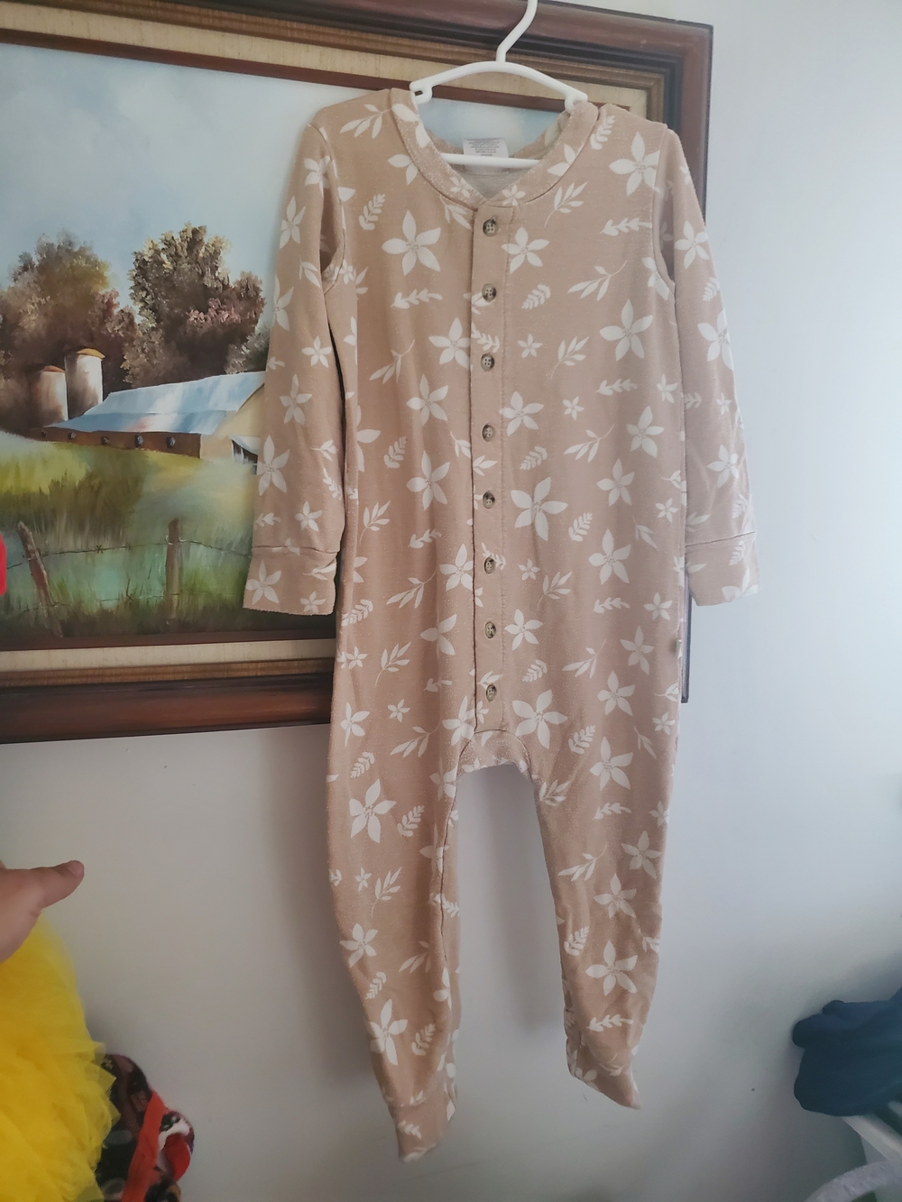 Jax & Lennon 3t Floral Snap-Front Kids Romper in Beige